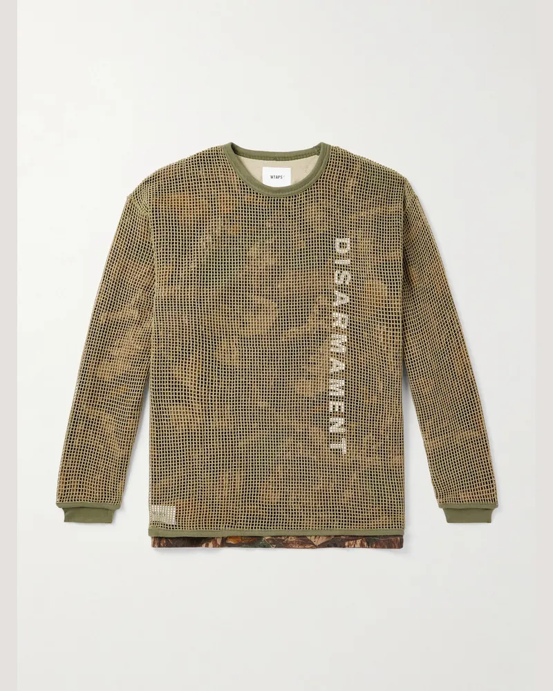 WTAPS Ghill Layered Logo-Print Printed Cotton-Mesh and Jersey T-Shirt Neutrals