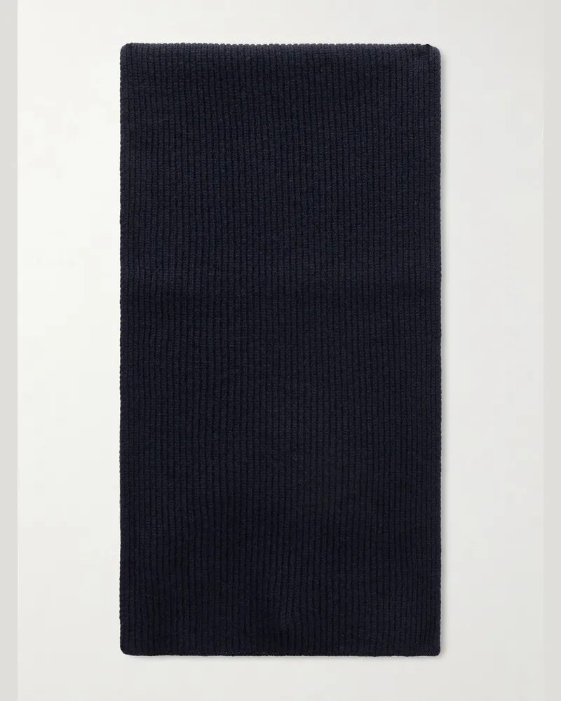 William Lockie Ribbed Cashmere Scarf Blue