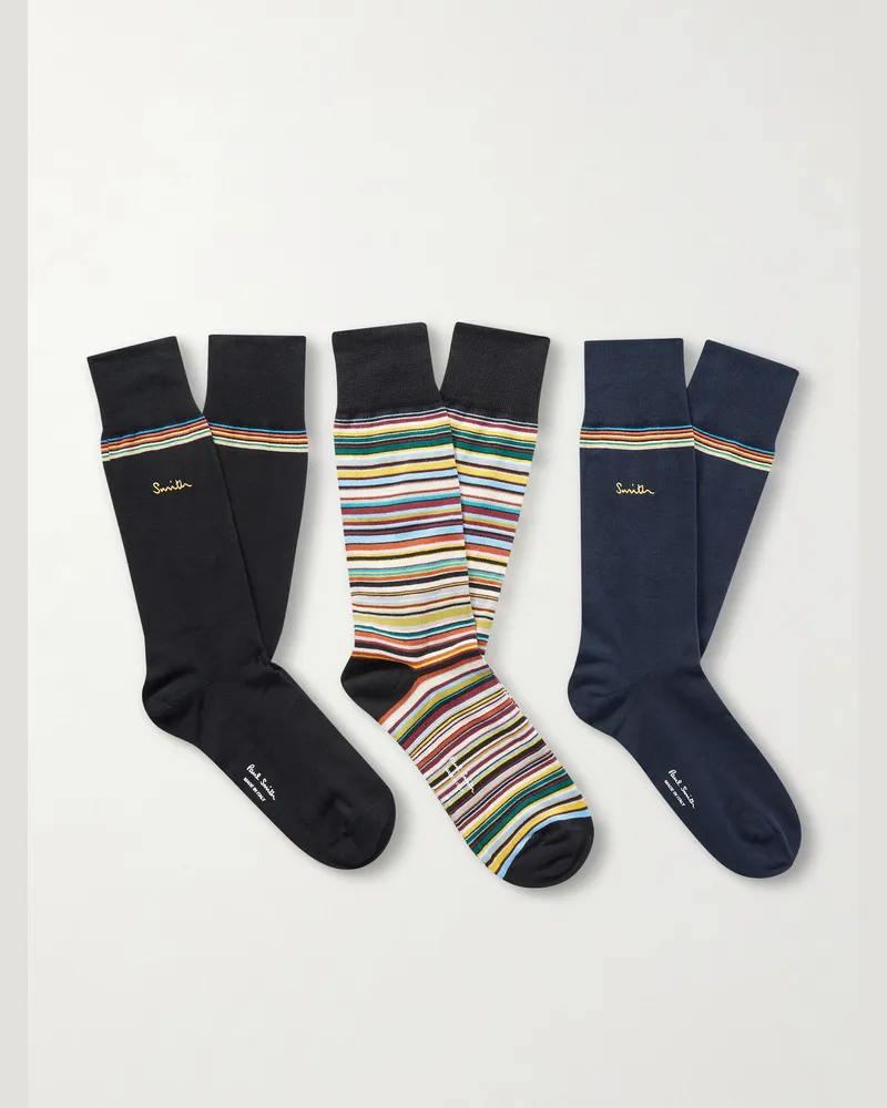 Paul Smith Set aus drei Paar Socken aus einer Baumwollmischung mit Streifen Mehrfarbig