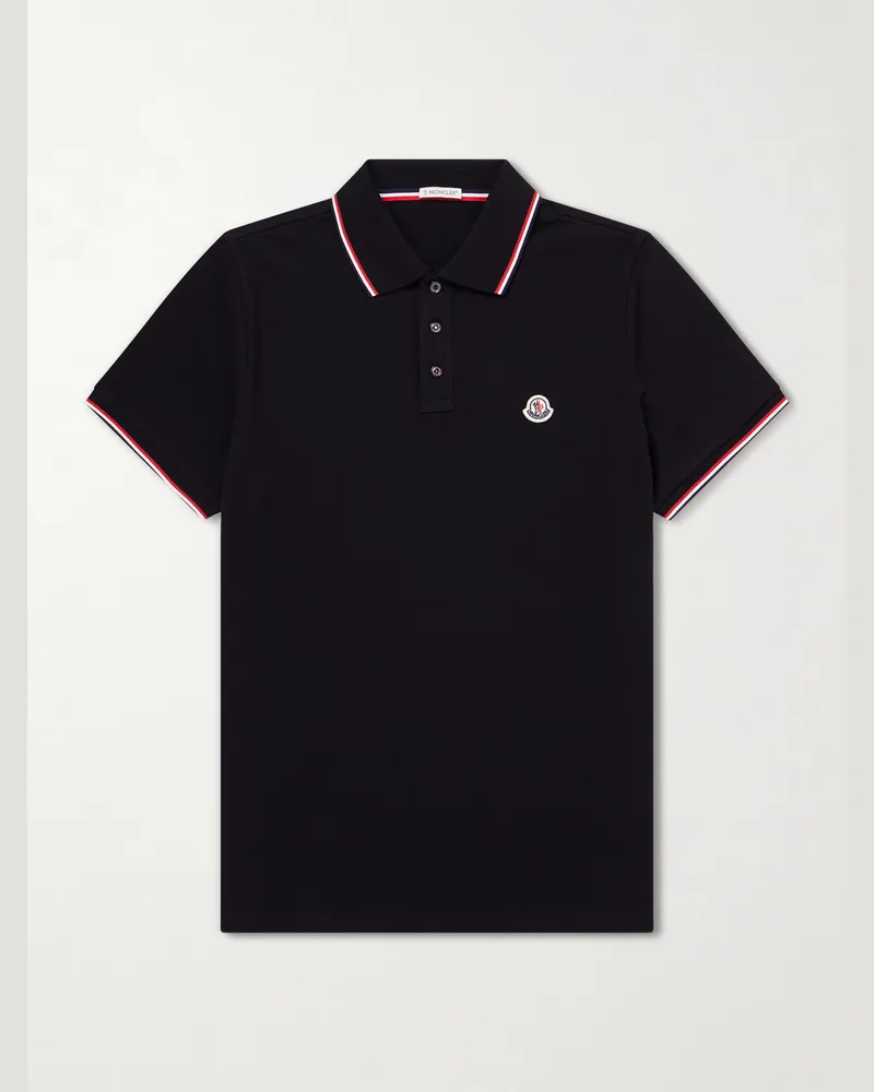 Moncler Logo-Appliquéd Cotton-Piqué Polo Shirt Black