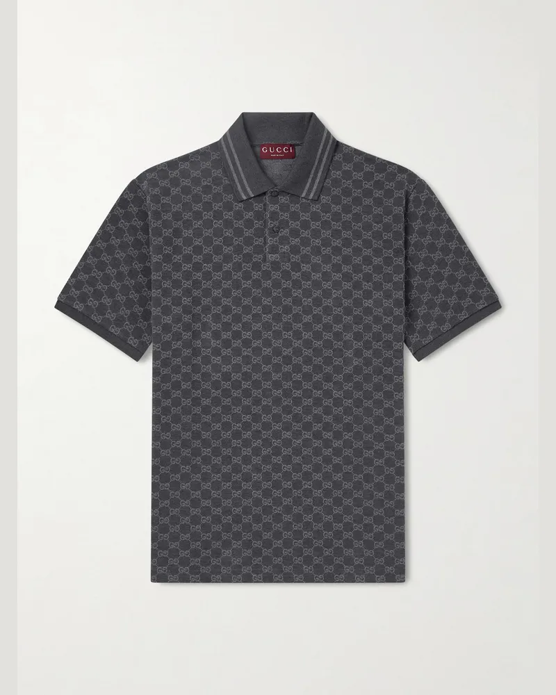 Gucci Logo-Jacquard Cotton-Piqué Polo Shirt Gray