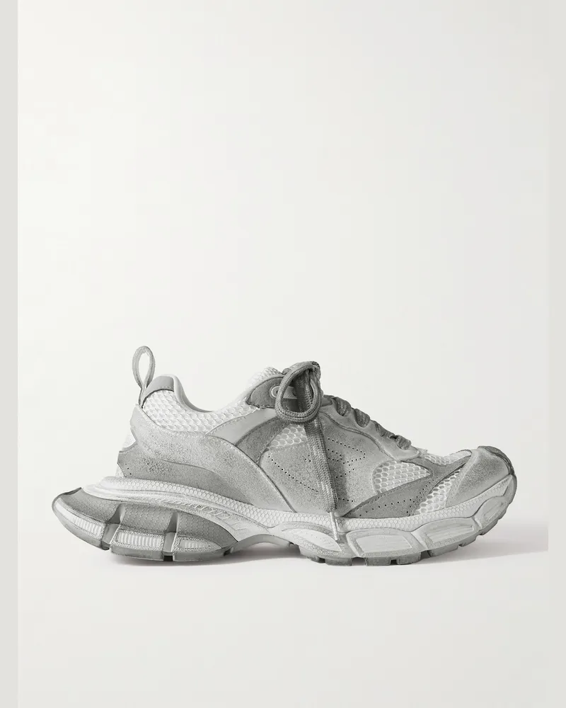 Balenciaga 3XL Distressed Faux Suede and Mesh Sneakers Gray