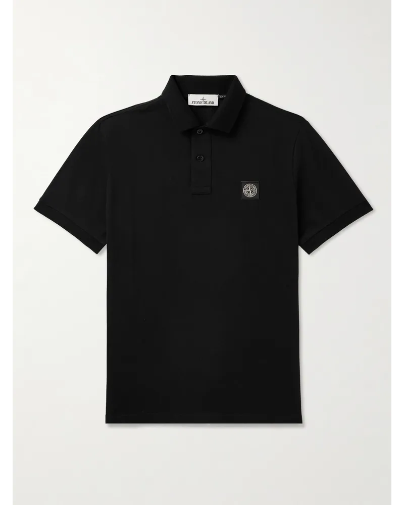 Stone Island Polohemd aus Piqué aus einer Baumwollmischung mit Logoapplikation Schwarz