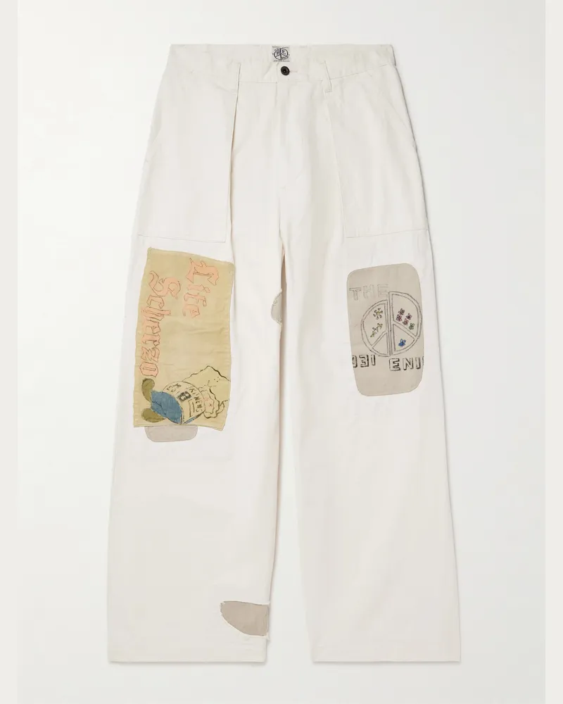 KAPITAL Fatigue Wide-Leg Patchwork Cotton-Twill Trousers Neutrals