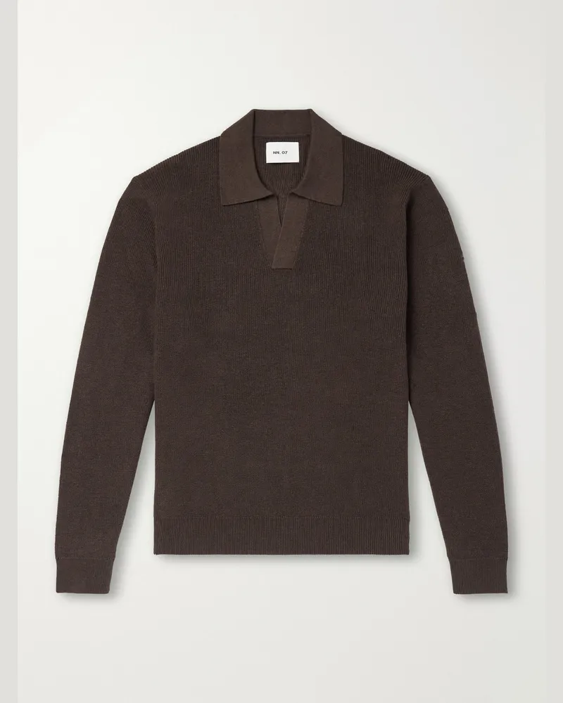 NN 07 Hope Rib 60060 Organic Cotton and Cashmere-Blend Polo Shirt Brown