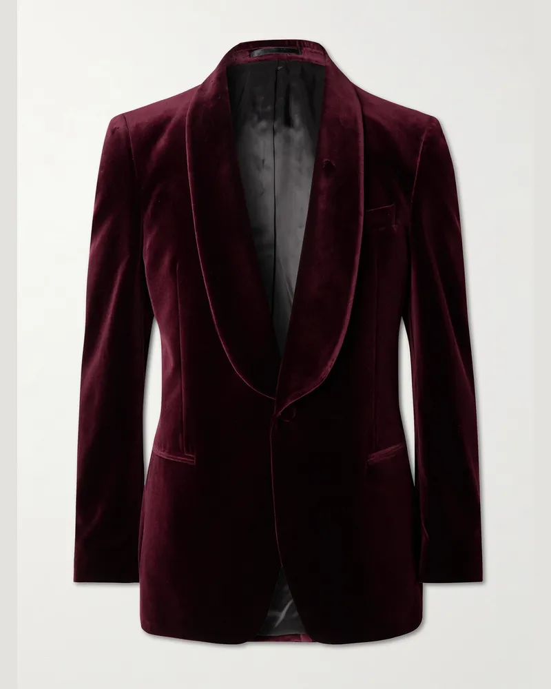 MR P. Schmal geschnittene Smokingjacke aus Baumwollsamt mit Schalkragen Burgunder