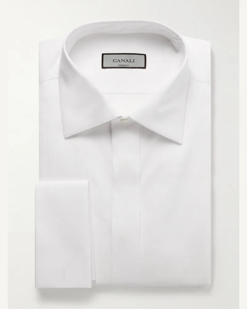 Canali Smokinghemd aus Baumwolle mit Plastron Weiß