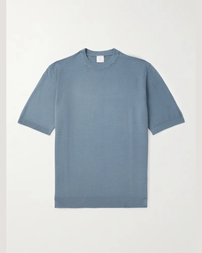 Eleventy Schmal geschnittenes T-Shirt aus Baumwolle in Rippstrick Blau