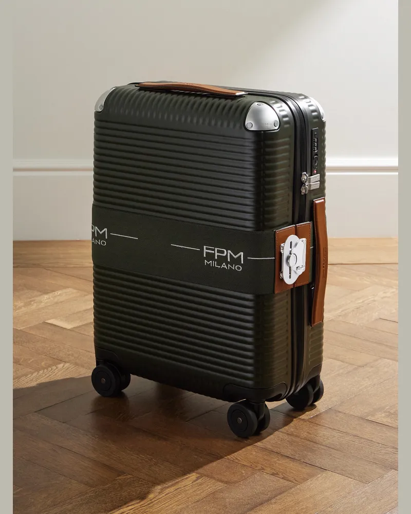 FPM Bank Zip Deluxe M Handgepäckkoffer aus Polycarbonat mit Rollen und Lederbesatz, 55 cm Grün