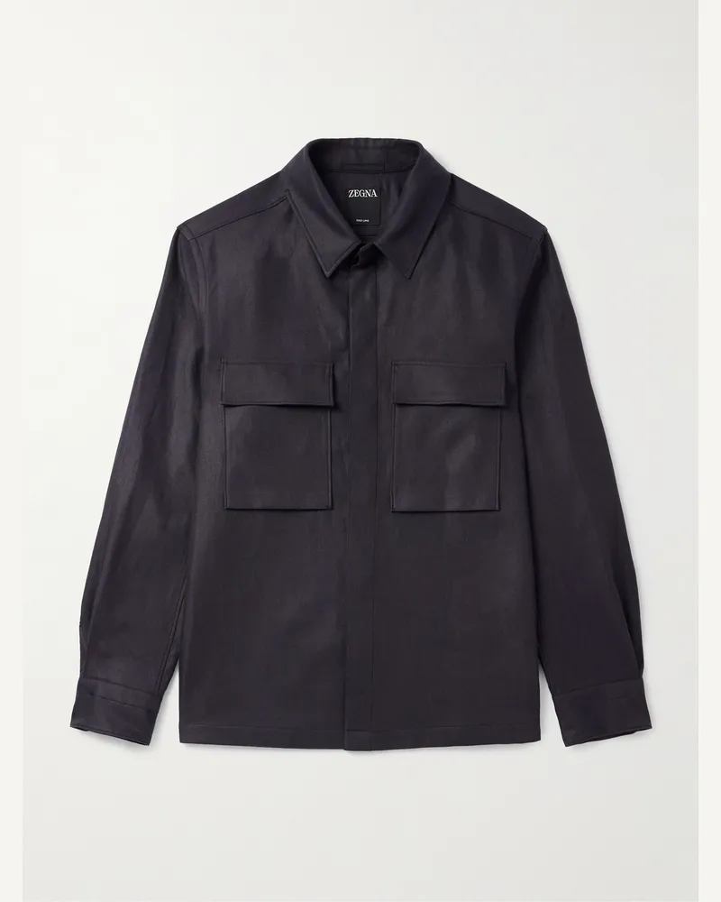 Ermenegildo Zegna Hemdjacke aus Leinen-Twill Blau