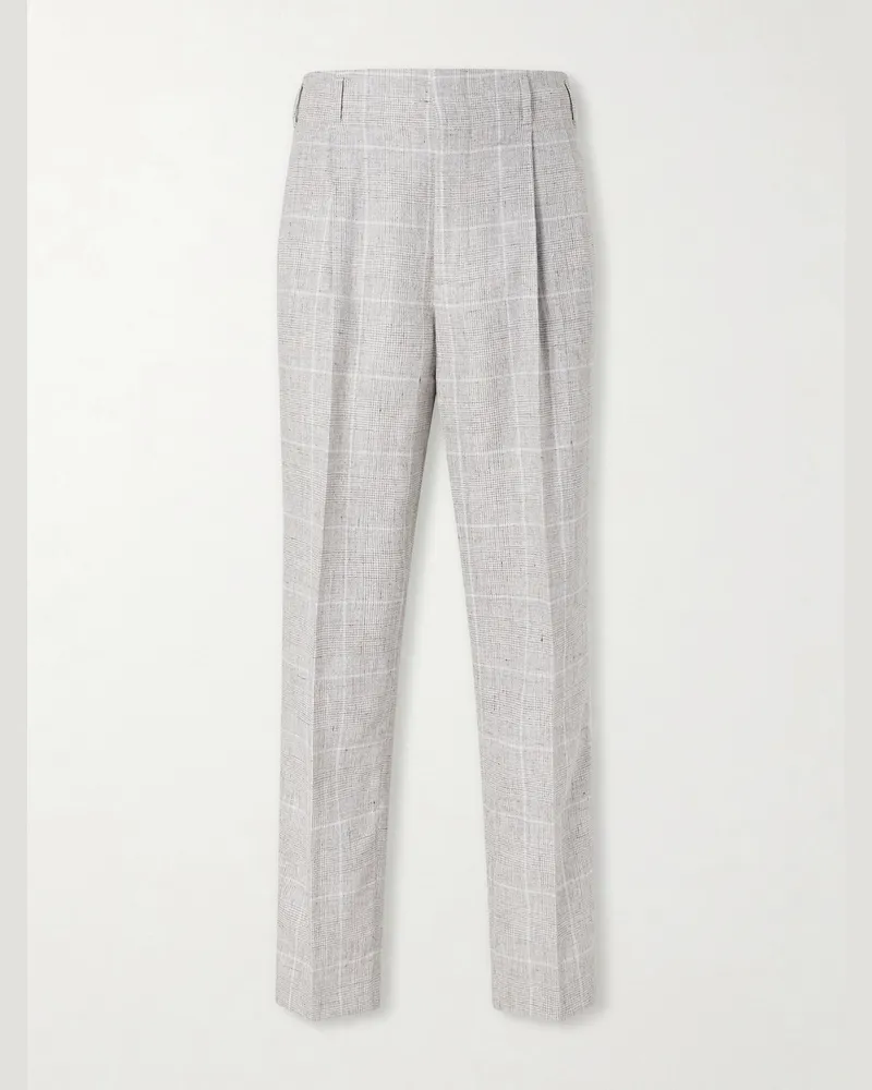 Brunello Cucinelli Pleated Checked Wool-Blend Suit Trousers Gray