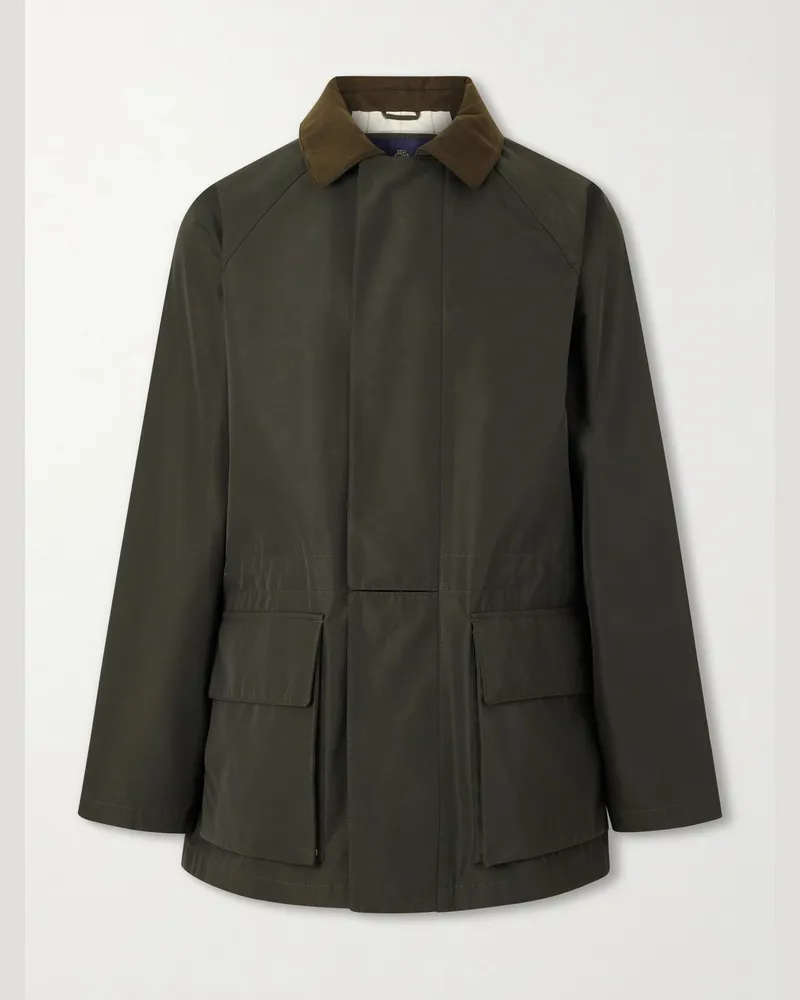 Loro Piana Horsey Feldjacke aus technischem Shell mit Storm-System®-Beschichtung und Lederbesatz Grün