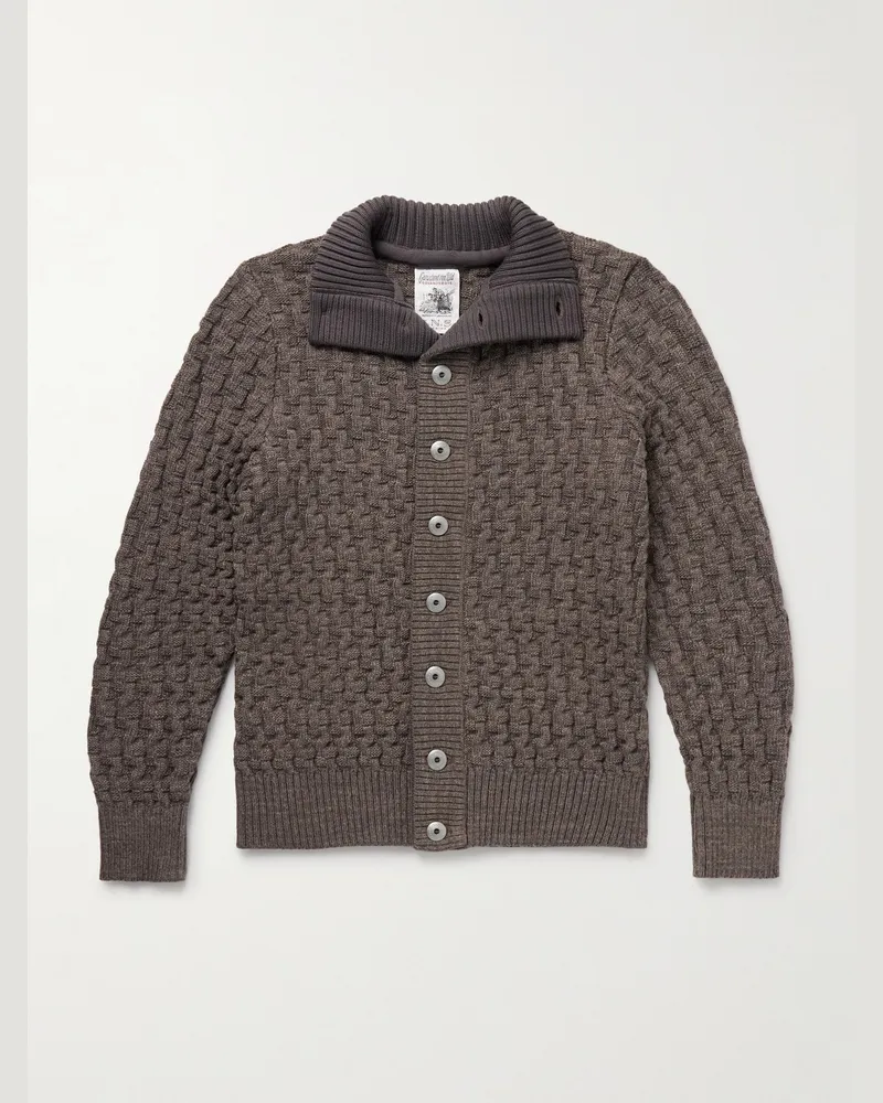 S.N.S Herning Stark Textured Virgin Wool Cardigan Brown