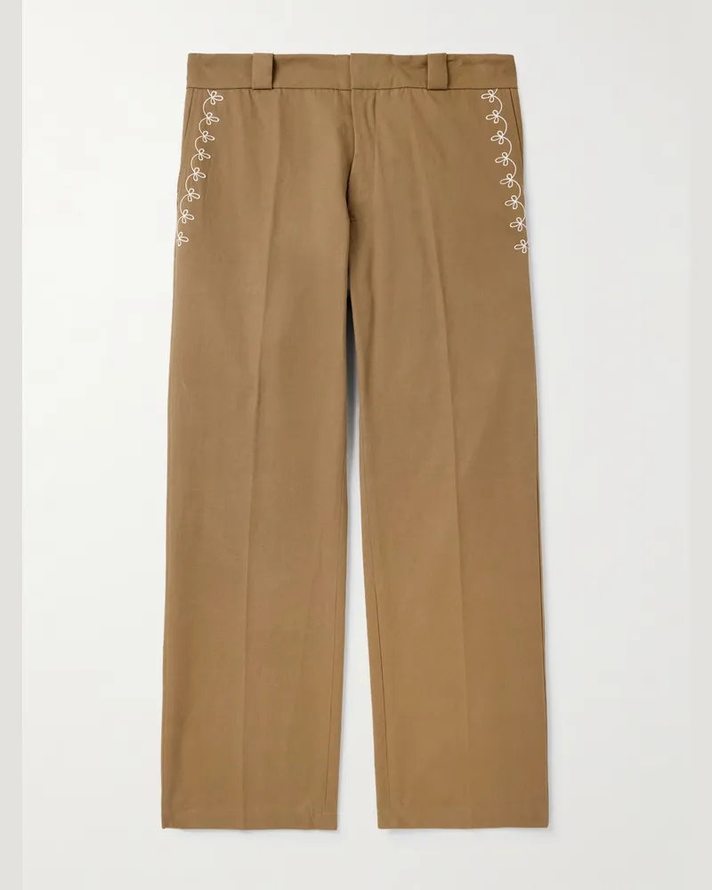 Cherry Los Angeles Charro gerade geschnittene Hose aus Baumwoll-Twill mit Stickereien Braun