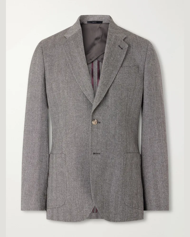 Paul Smith Wool and Cashmere-Blend Herringbone Suit Jacket Gray