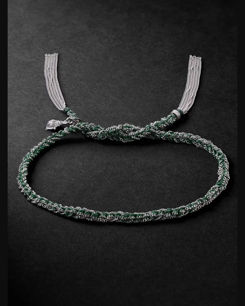 Carolina Bucci Fortune Lucky White Gold and Silk Bracelet Green