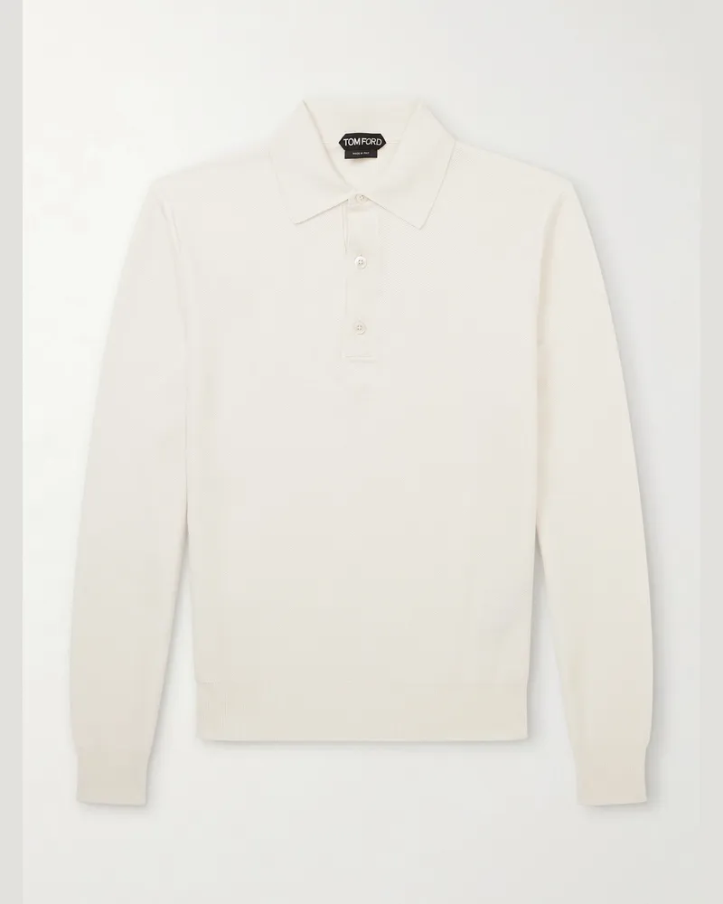 Tom Ford Oberteil aus Piqué aus einer Seiden-Baumwollmischung mit Polokragen Weiß