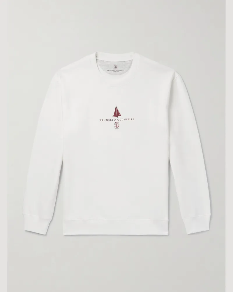 Brunello Cucinelli Sweatshirt aus Jersey aus einer Baumwollmischung mit Logoprint Weiß