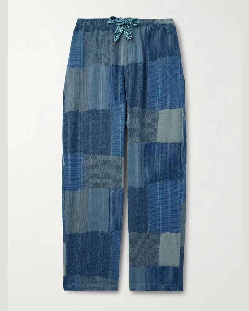 KAPITAL Tugihagi Easy gerade geschnittene Hose aus Baumwolle in Patchwork-Optik Blau