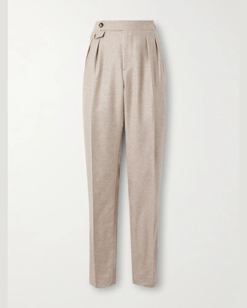 Brunello Cucinelli Straight-Leg Pleated Puppytooth Cashmere and Silk-Blend Suit Trousers Neutrals