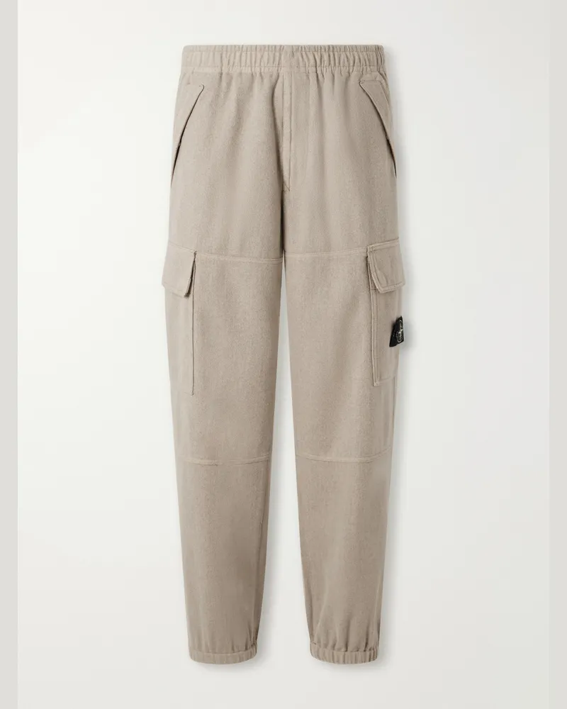 Stone Island Garment-Dyed Wool-Blend Nylon Flannel-TC Cargo Sweatpants Brown