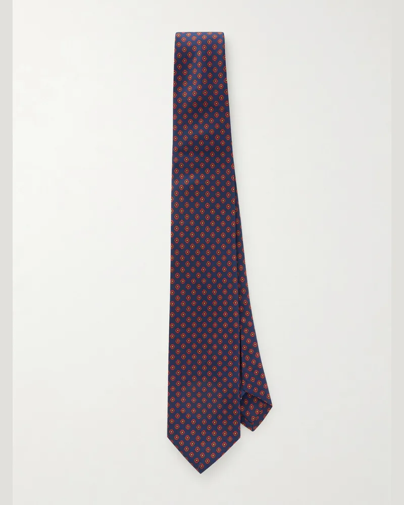 Drake's 8cm Printed Silk-Twill Tie Blue