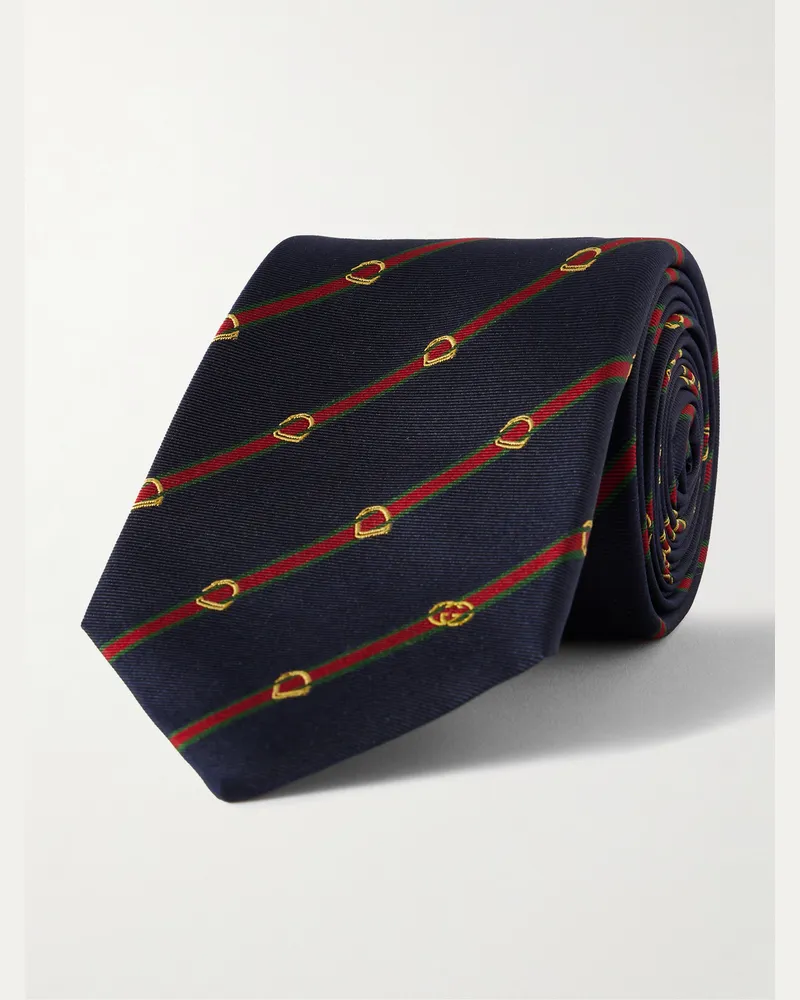Gucci Krawatte aus gestreiftem Seiden-Twill mit Logostickerei, 7 cm Blau