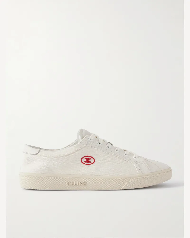 Celine Sneakers aus Canvas mit Lederbesatz und Logostickerei Weiß