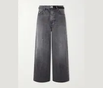 Beyondexx Wide-Leg Belted Distressed Jeans