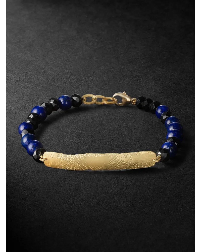 ELHANATI Mezuzah Armband mit Details aus Gold und Zierperlen aus Lapislazuli und Spinell Gold