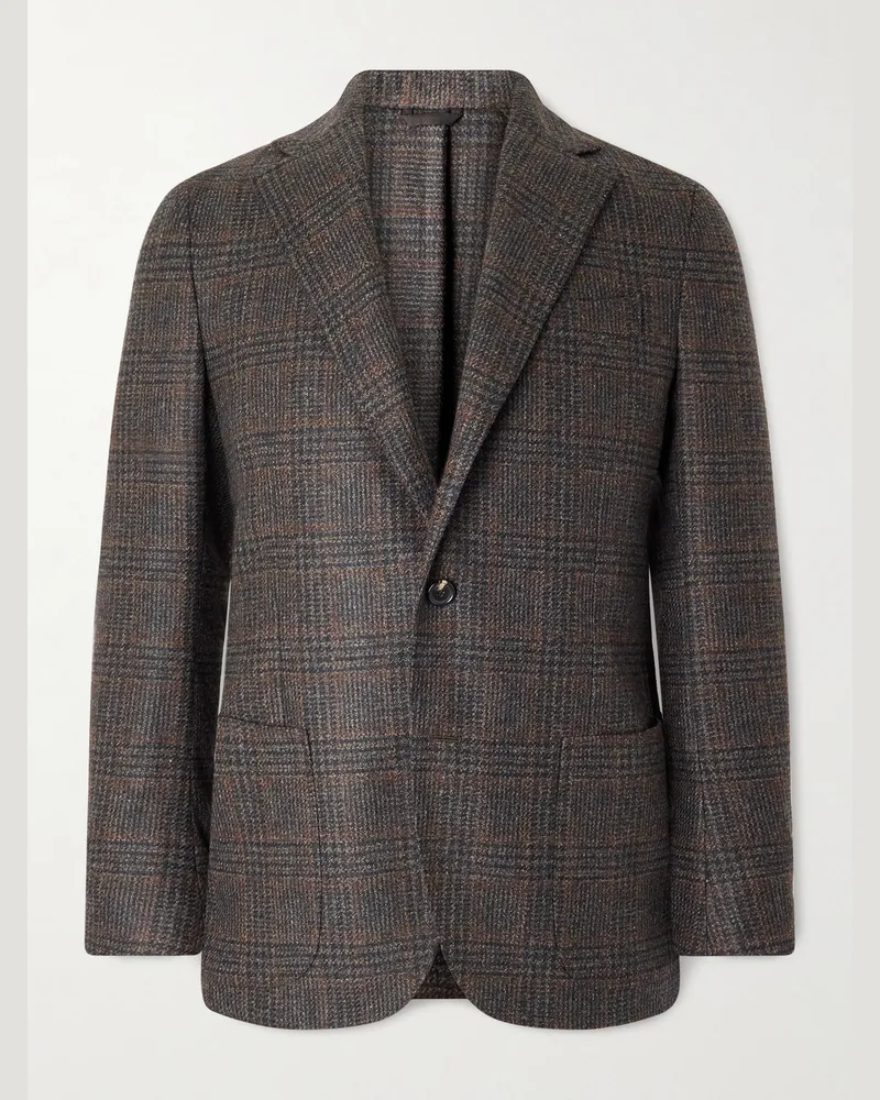 De Petrillo Posillipo Unstructured Prince of Wales Checked Wool and Cashmere-Blend Suit Jacket Brown