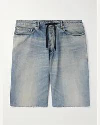 Balenciaga Jeansshorts mit Kordelzugbund in Distressed-Optik Blau