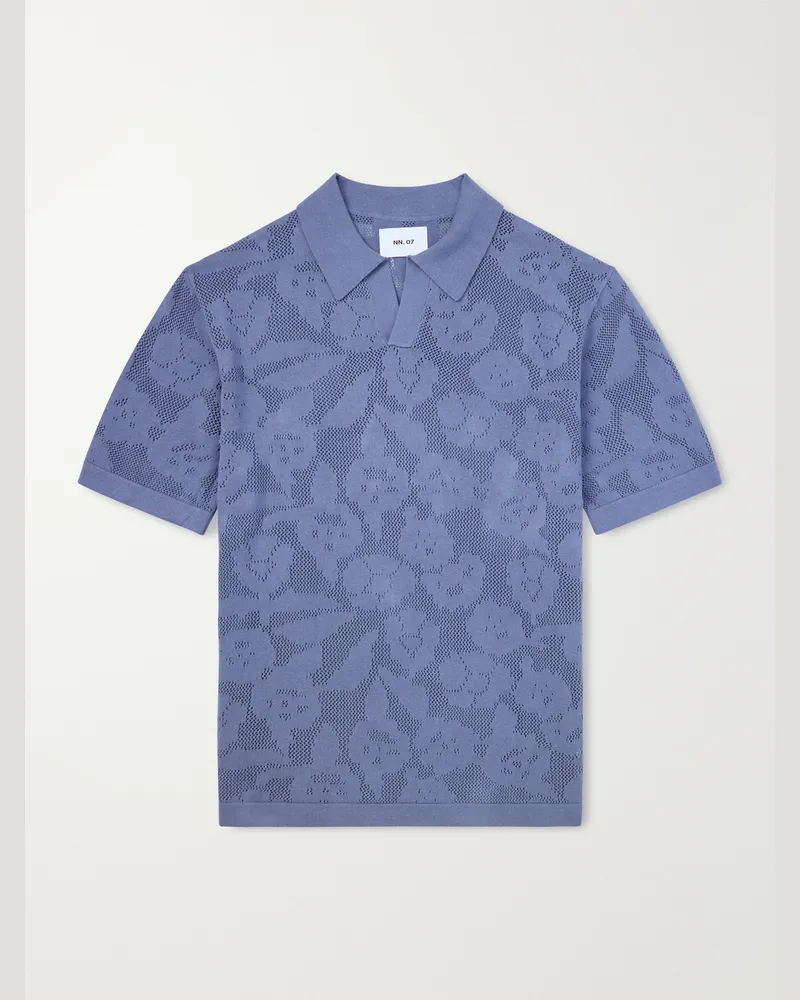 NN 07 Ryan Flower 60019 Knitted Cotton Polo Shirt Blue