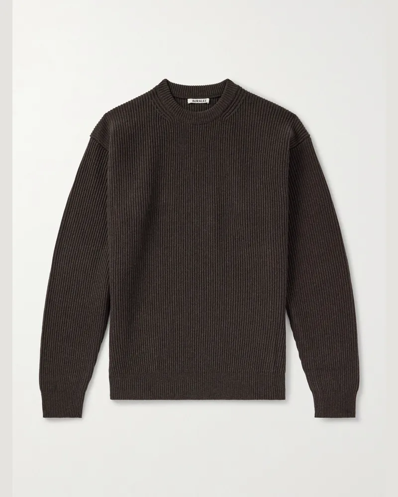 AURALEE Pullover aus Wolle in Rippstrick Braun