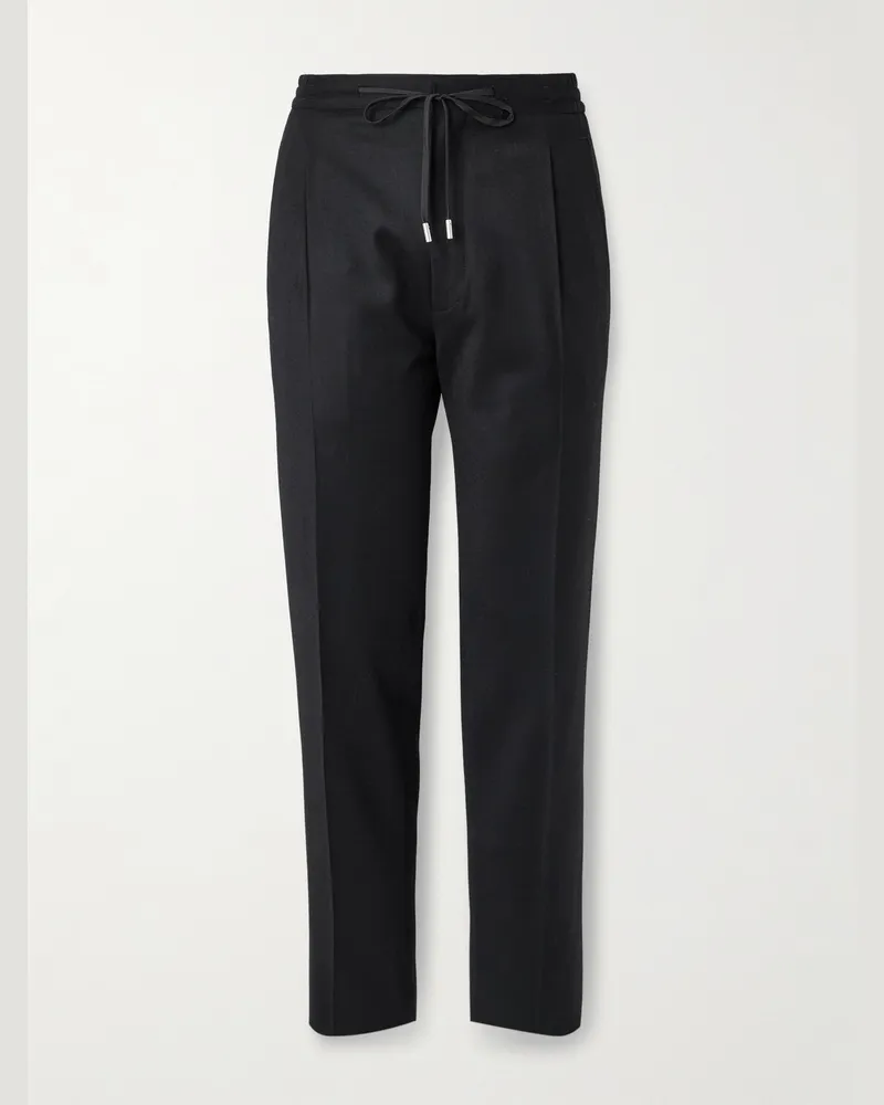 LARDINI Gerade geschnittene Hose aus einer Stretch-Schurwoll-Kaschmirmischung mit Kordelzugbund und Falten Schwarz