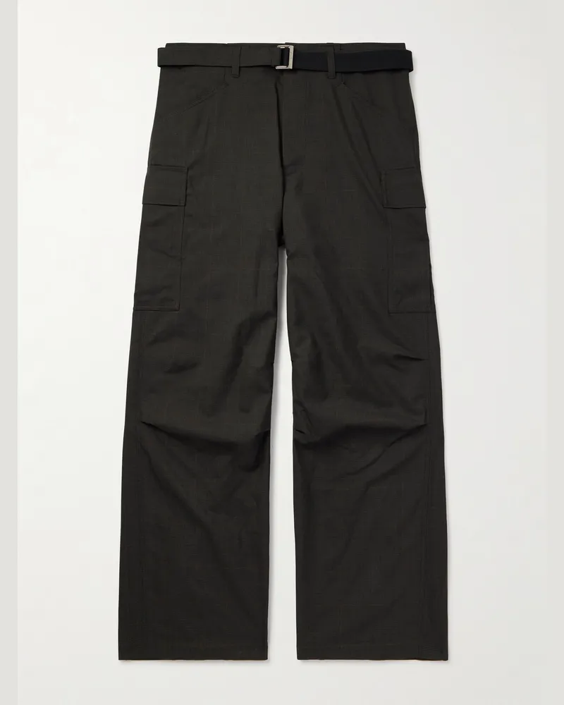 Sacai Gerade geschnittene Cargohose aus Wolle mit Gürtel und Glencheck-Muster Braun