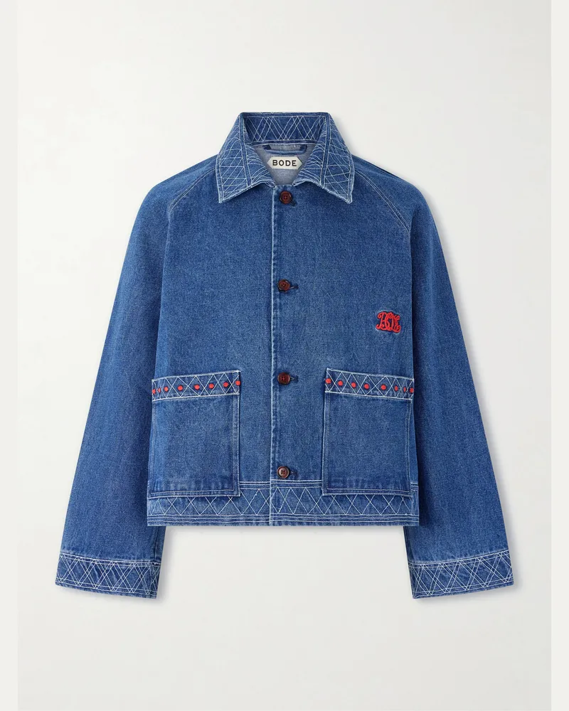 BODE Jeansjacke aus Denim aus einer Merinowollmischung mit Stickereien Blau