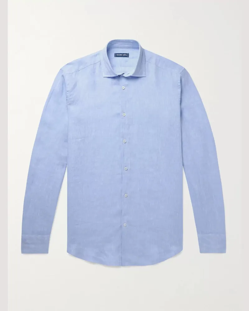 Frescobol Carioca Hemd aus Leinen Blau