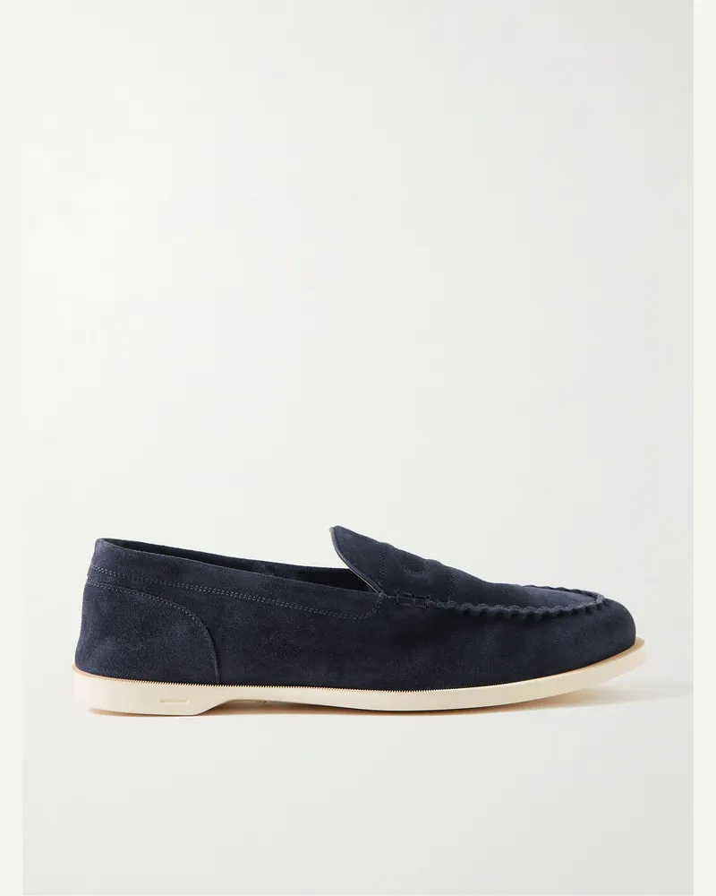John Lobb Pace Suede Loafers Blue