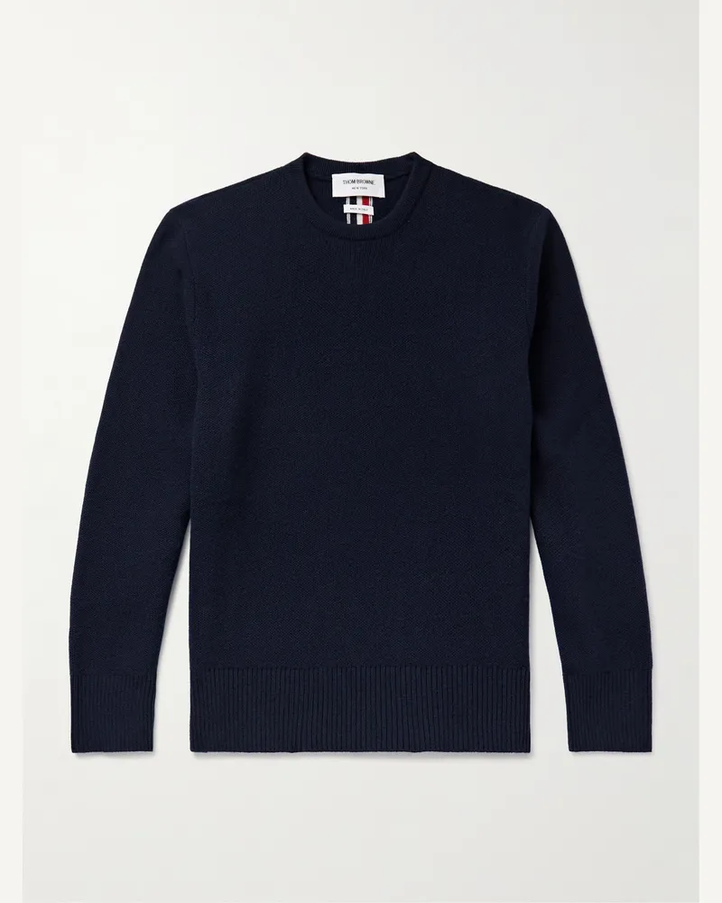 Thom Browne Pullover aus gebürstetem Schurwoll-Piqué mit Ripsband Blau