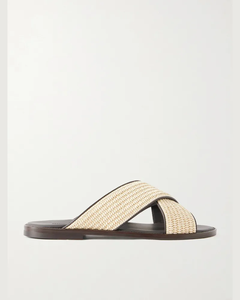 Manolo Blahnik Otawi Sandalen aus geflochtenem Raffiabast und Leder Neutral