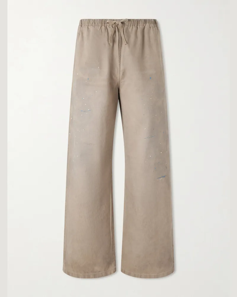 Acne Studios Wide-Leg Paint-Splattered Cotton-Twill Trousers Brown