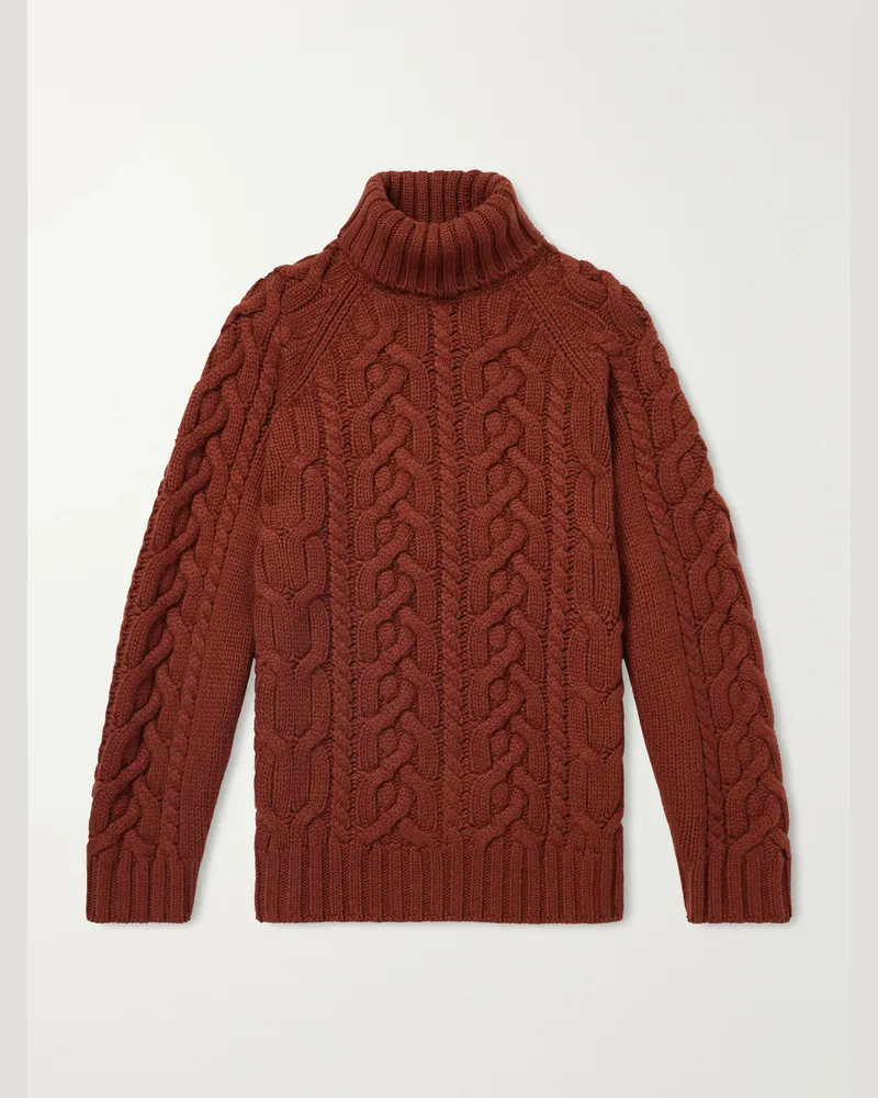 Brunello Cucinelli Cable-Knit Cashmere Rollneck Sweater Red