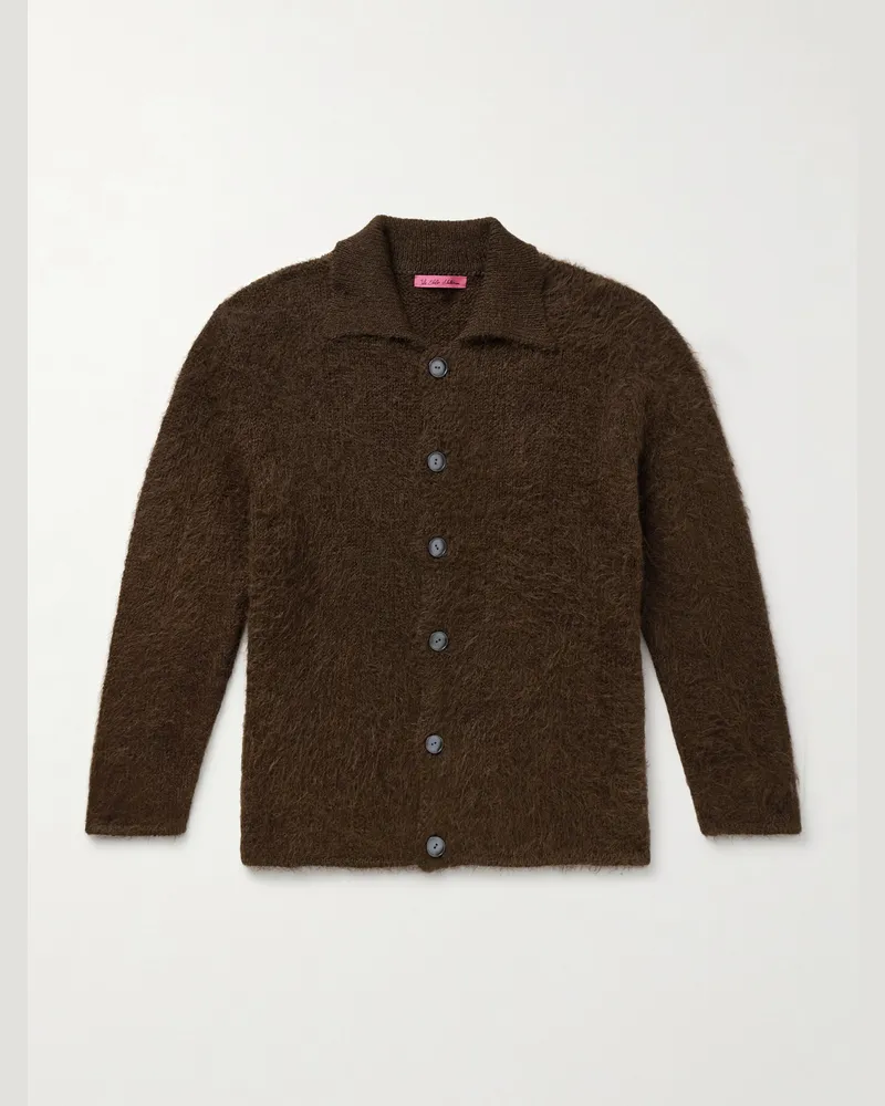 The Elder Statesman Thistle Cardigan aus einer gebürsteten Alpakawollmischung Braun