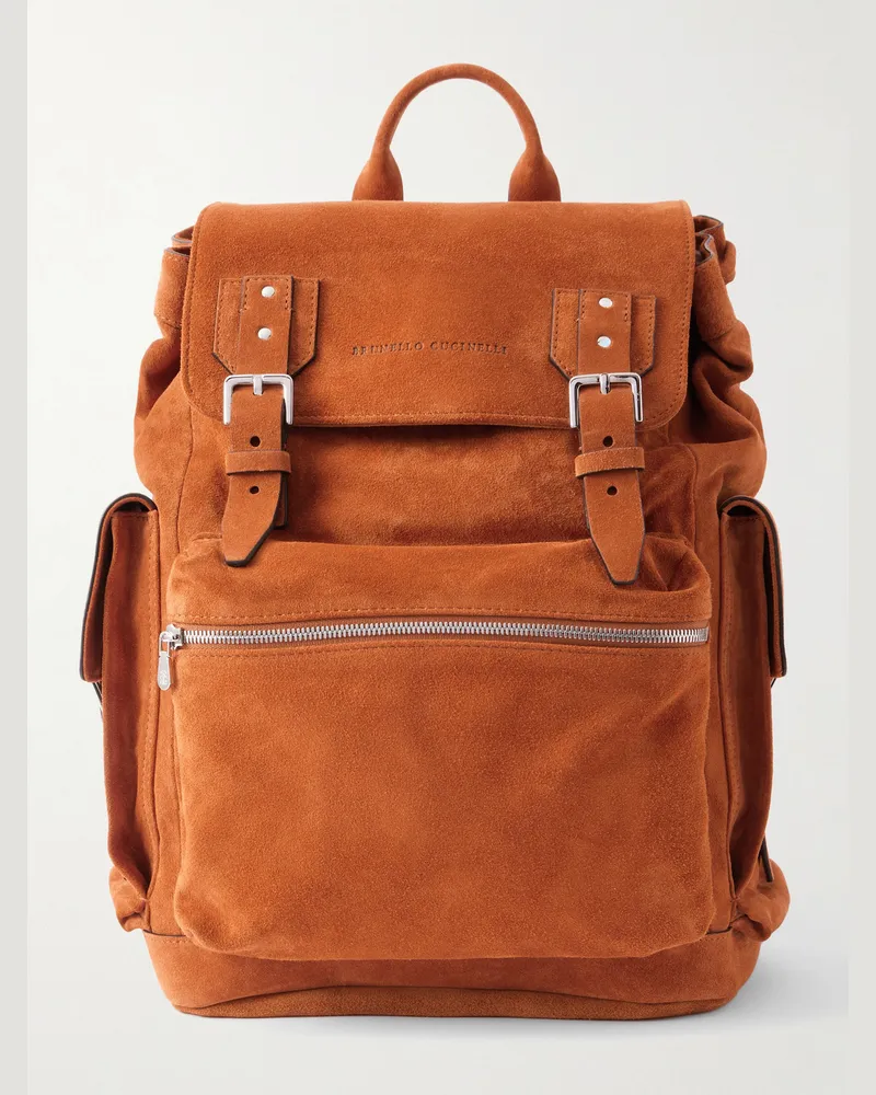 Brunello Cucinelli Rucksack aus Veloursleder Braun