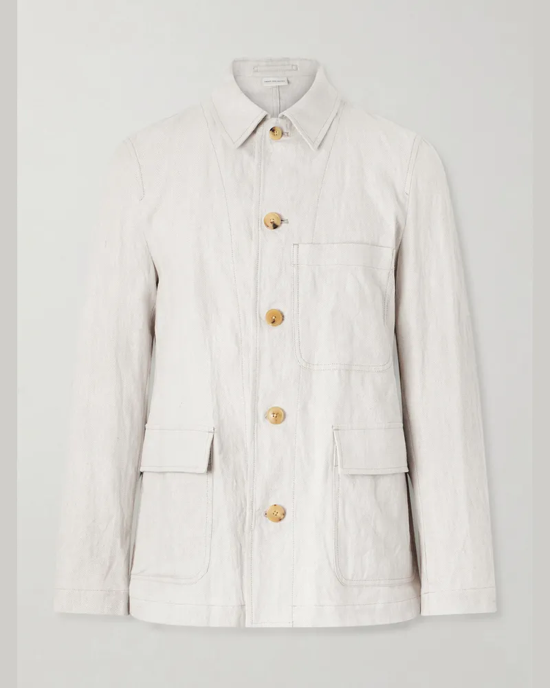 Dries van Noten Metallic Herringbone Cotton and Linen-Blend Jacket Neutrals