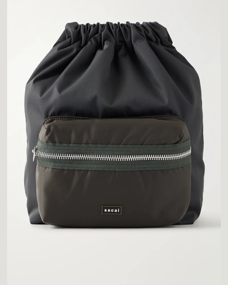 Sacai Logo-Appliquéd Shell Drawstring Backpack Black