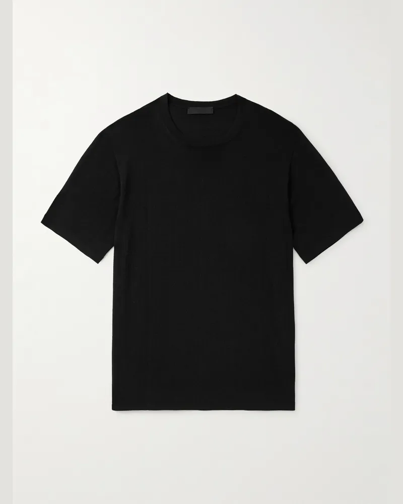SAMAN AMEL Schmal geschnittenes T-Shirt aus Wolle Schwarz