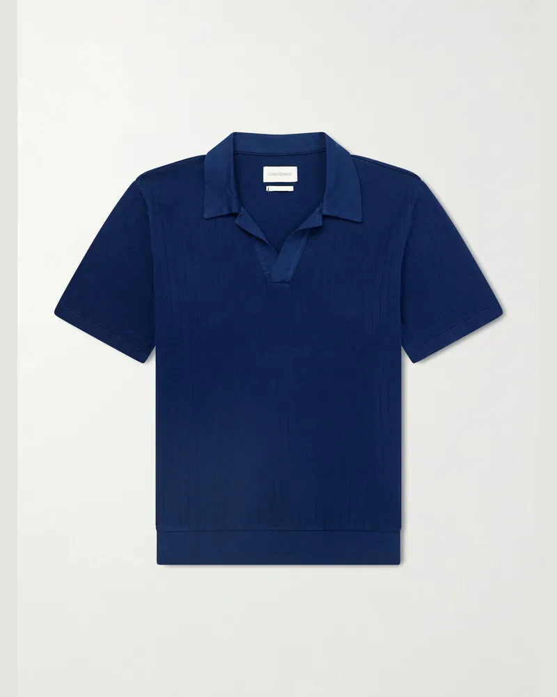 Oliver Spencer Westcott Open-Collar Organic Cotton Polo Shirt Blue