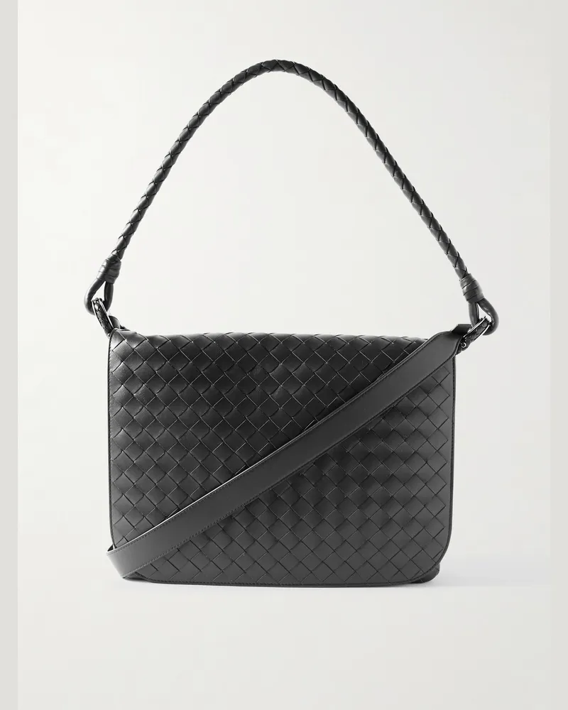 Bottega Veneta Swing Intrecciato Leather Messenger Bag Black